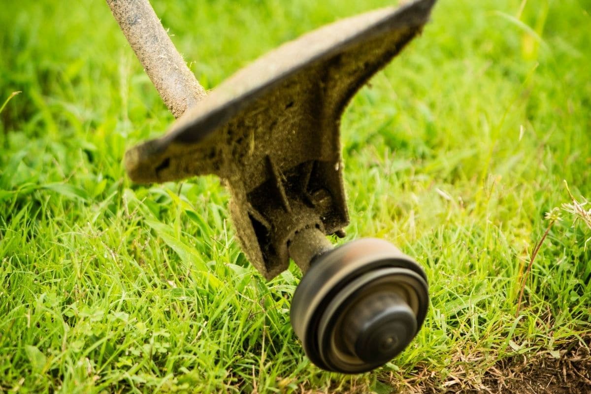 String trimmer edging grass along a curb